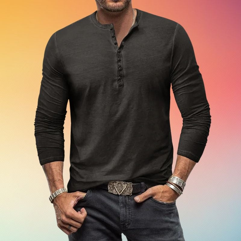 Camicia Henley Uomo Maniche Lunghe Slim Fit con Bottoni