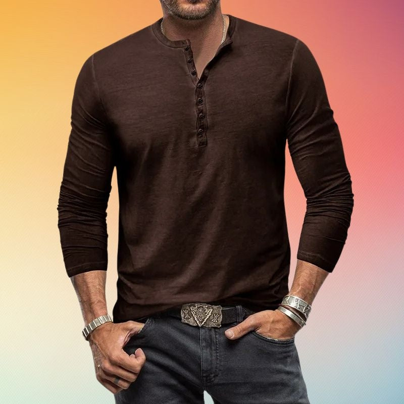 Camicia Henley Uomo Maniche Lunghe Slim Fit con Bottoni