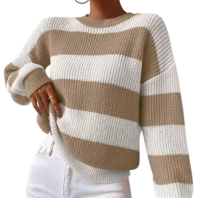 Maglione Donna Oversize a Righe in Maglia Girocollo