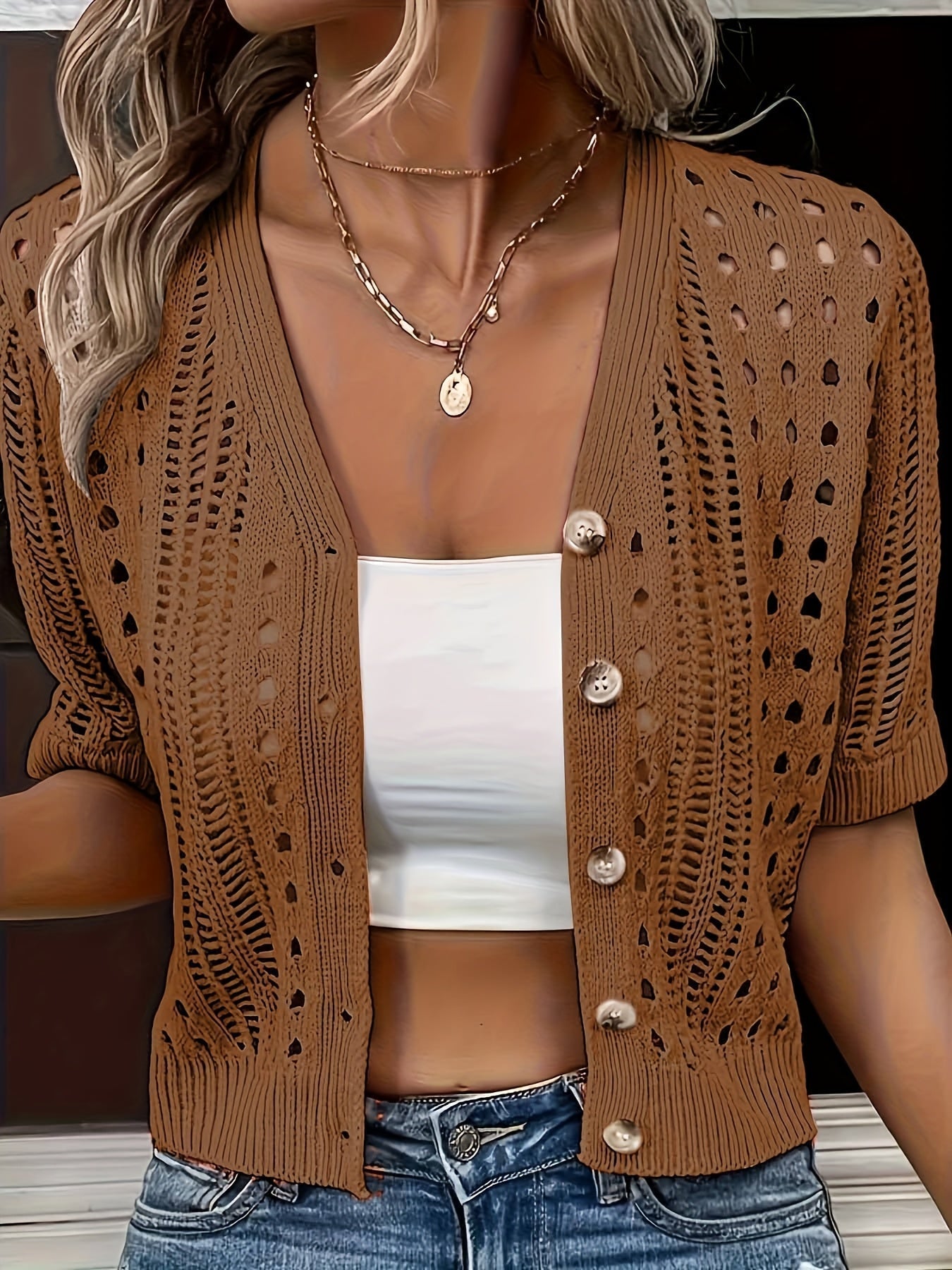 Cardigan Oversized da Donna – Con Design Openwork, Adatto per Primavera e Estate