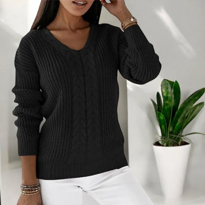 Maglione Donna Scollo a V Lavorazione a Trecce