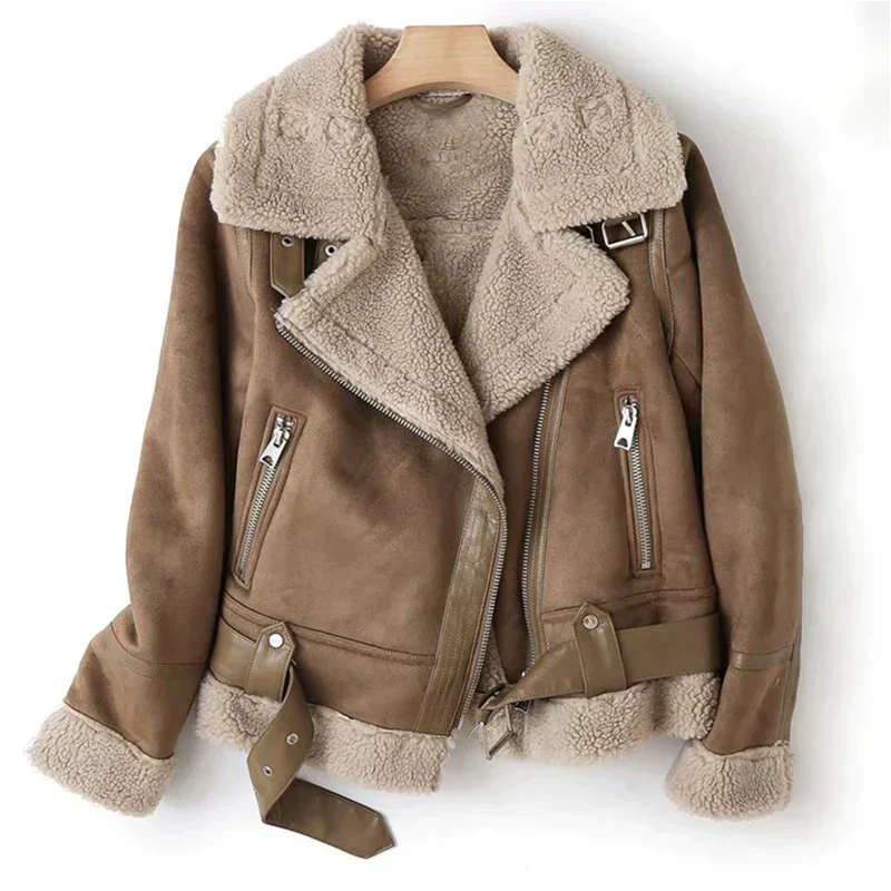 Giacca in Pelle con Fodera in Sherpa – Nera, Design Elegante per Donne in Autunno e Inverno