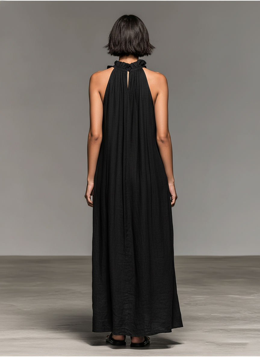 Abito Donna Maxi con Volant Senza Maniche