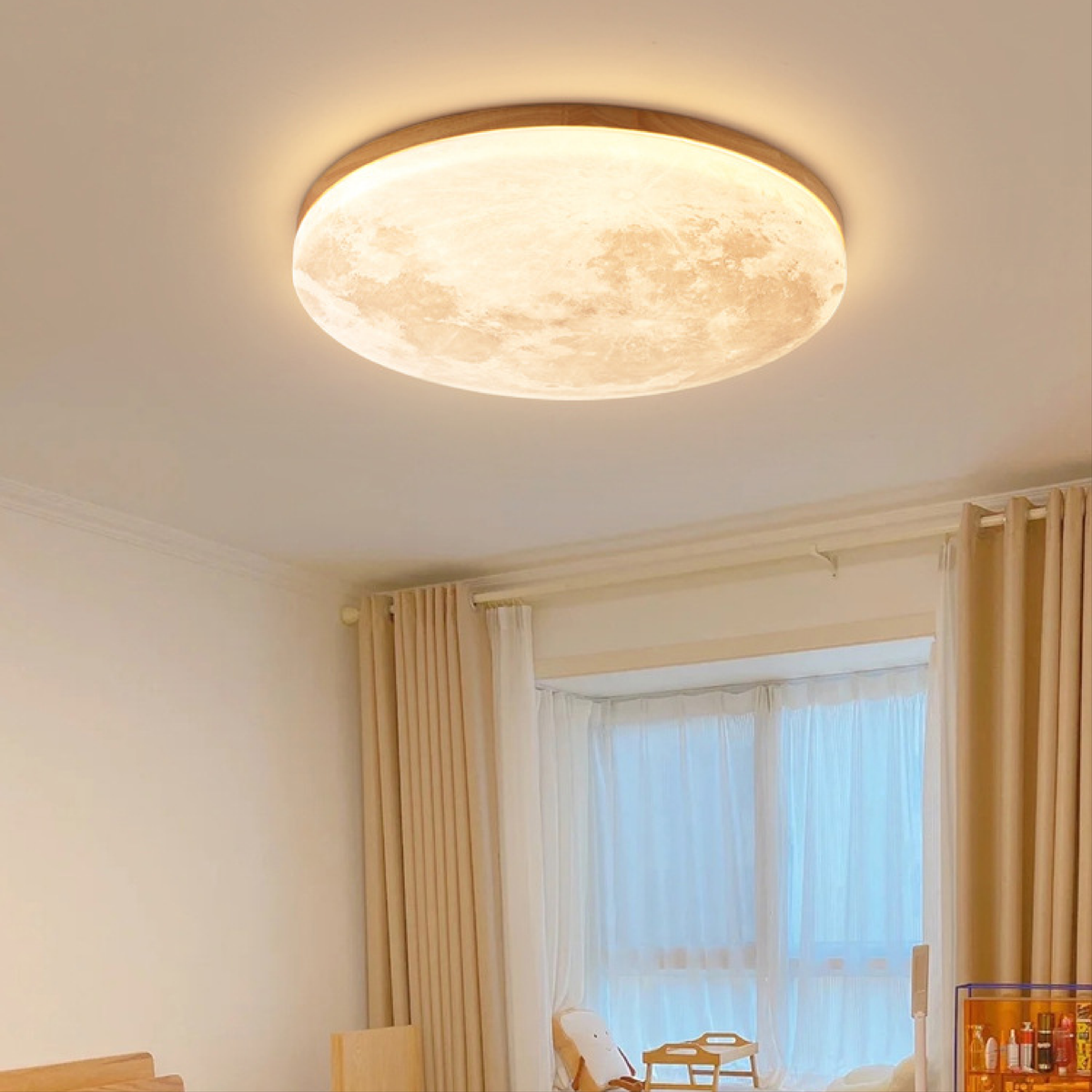 Lampada da Soffitto a Forma di Luna - LED Dimmerabile in Legno e Acrilico