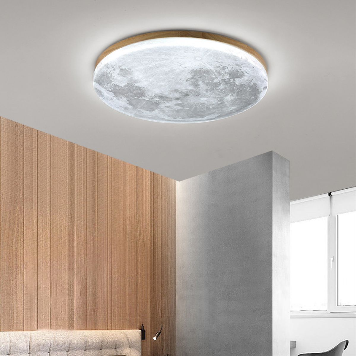 Lampada da Soffitto a Forma di Luna - LED Dimmerabile in Legno e Acrilico