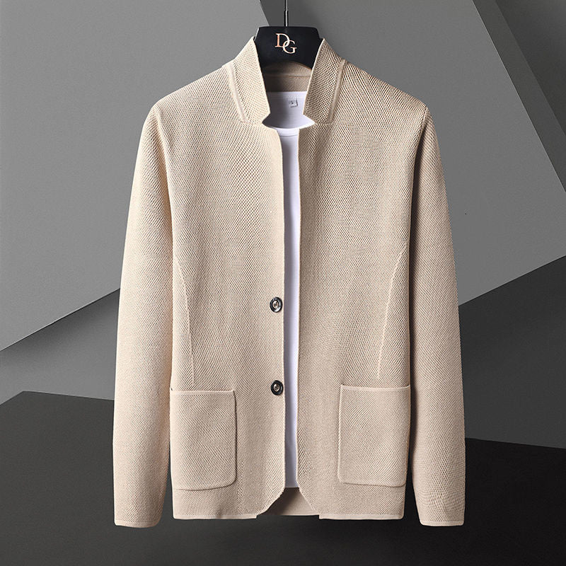 Cardigan a Maglia con Colletto Alto e Doppio Bottone
