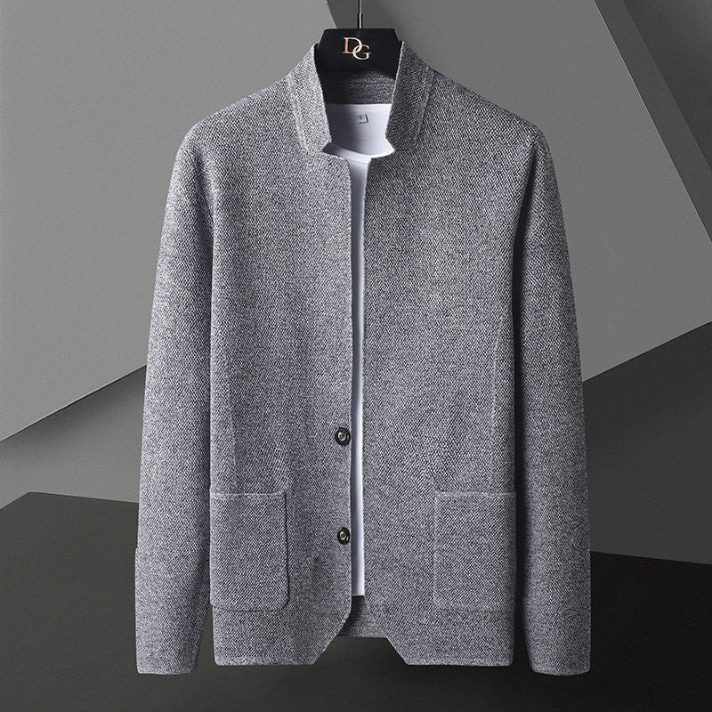 Cardigan a Maglia con Colletto Alto e Doppio Bottone