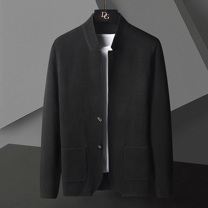 Cardigan a Maglia con Colletto Alto e Doppio Bottone