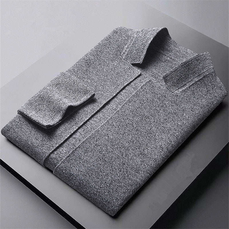 Cardigan a Maglia con Colletto Alto e Doppio Bottone