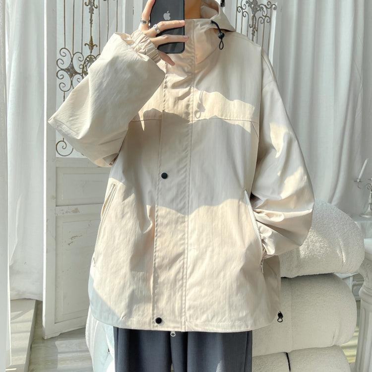 Giacca a Vento Uomo Leggera Oversize con Cappuccio Regolabile