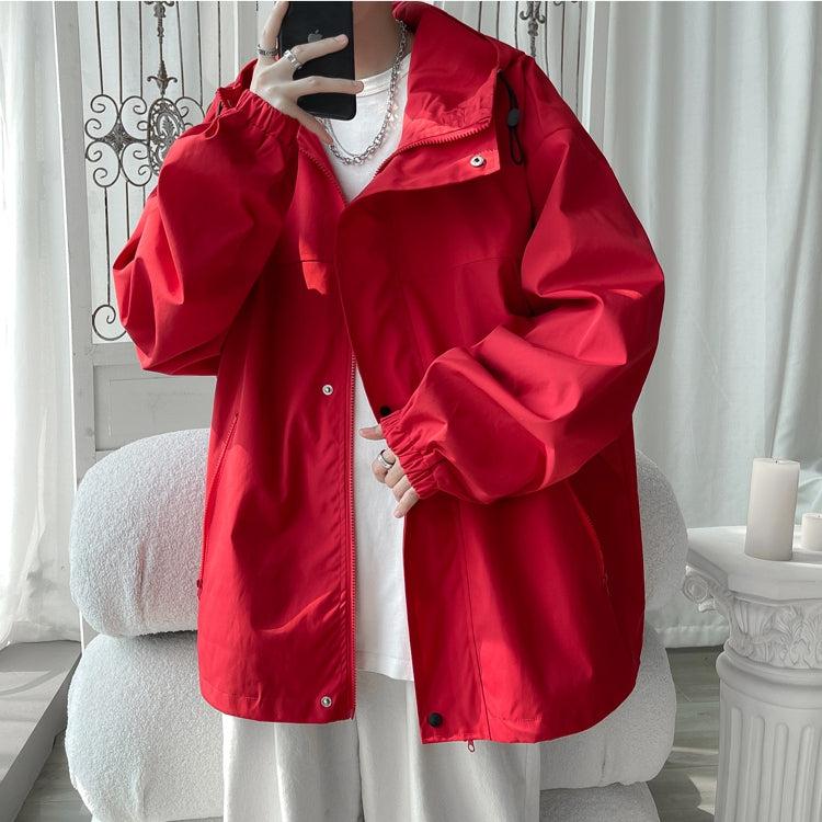 Giacca a Vento Uomo Leggera Oversize con Cappuccio Regolabile