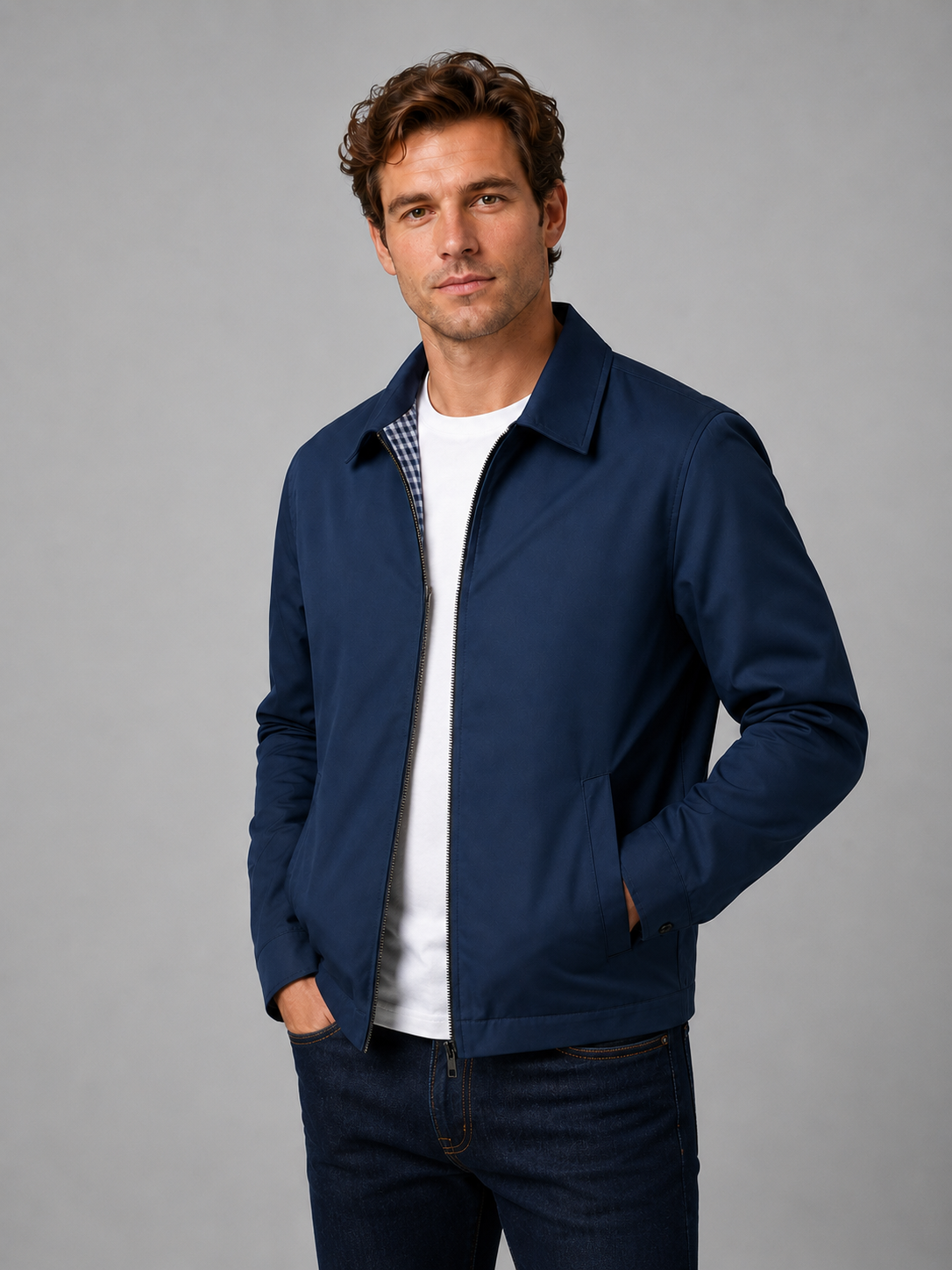 Giacca Uomo con Zip Integrale e Collo Classico
