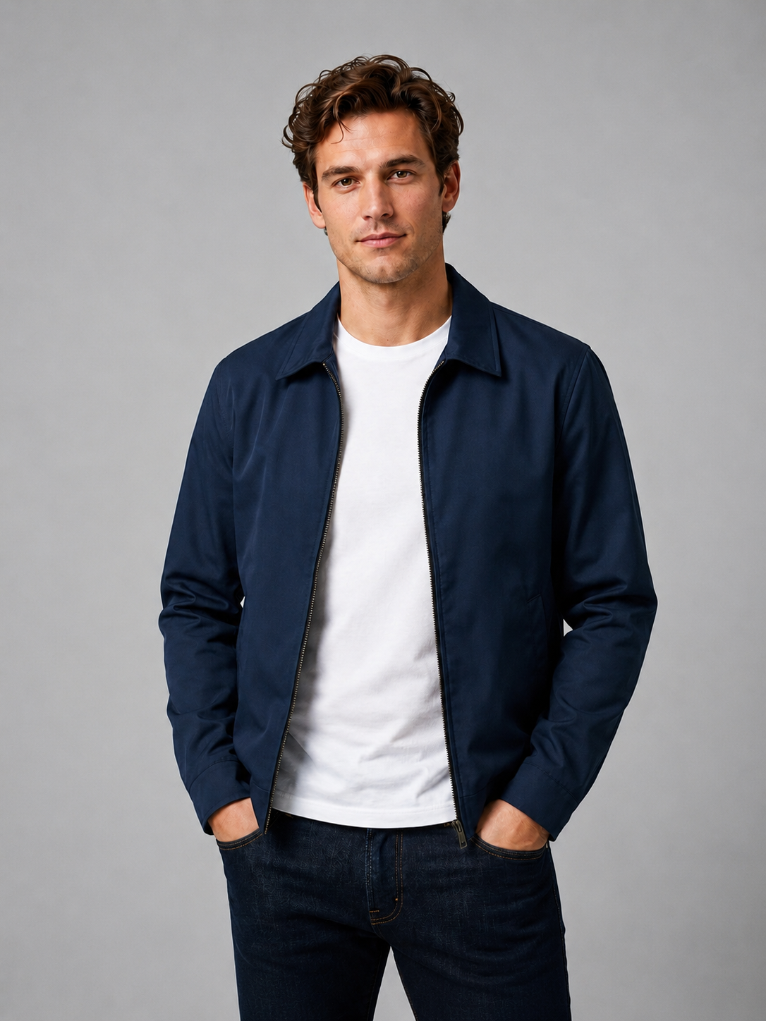 Giacca Uomo con Zip Integrale e Collo Classico