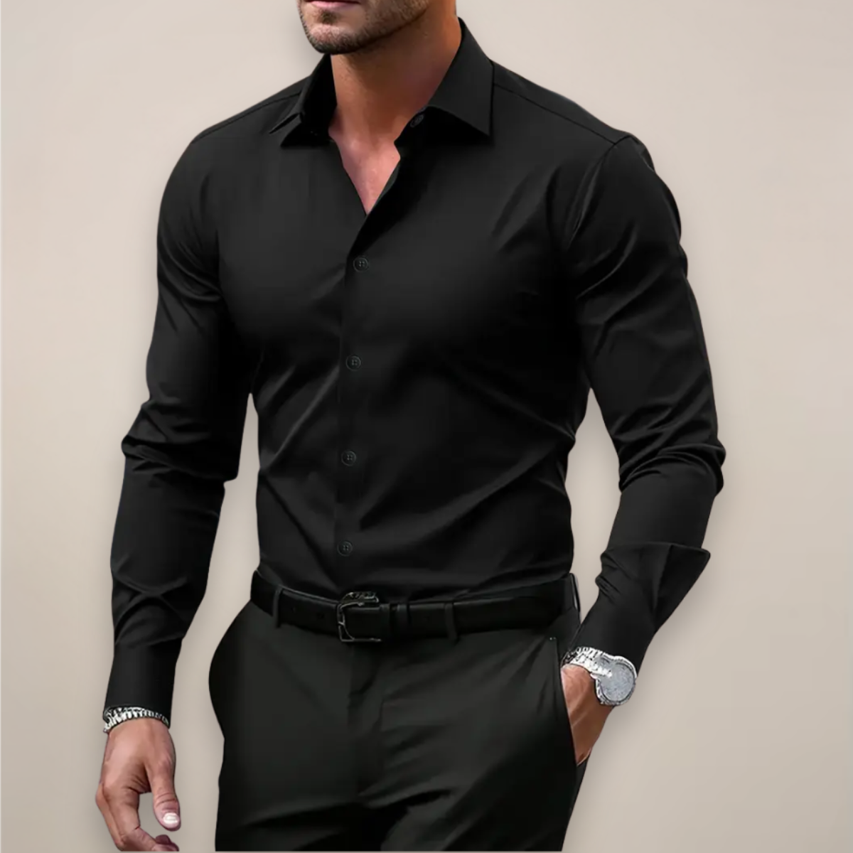 Camicia Uomo Slim Fit con Bottoni - Collo a Punta per Ufficio e Tempo Libero