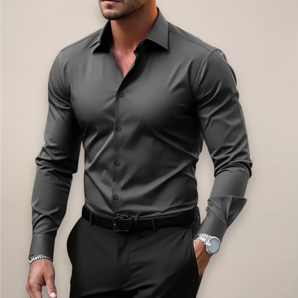 Camicia Uomo Slim Fit con Bottoni - Collo a Punta per Ufficio e Tempo Libero