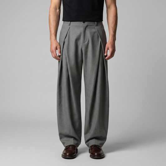 Pantaloni Uomo Sartoriali a Gamba Ampia con Pince