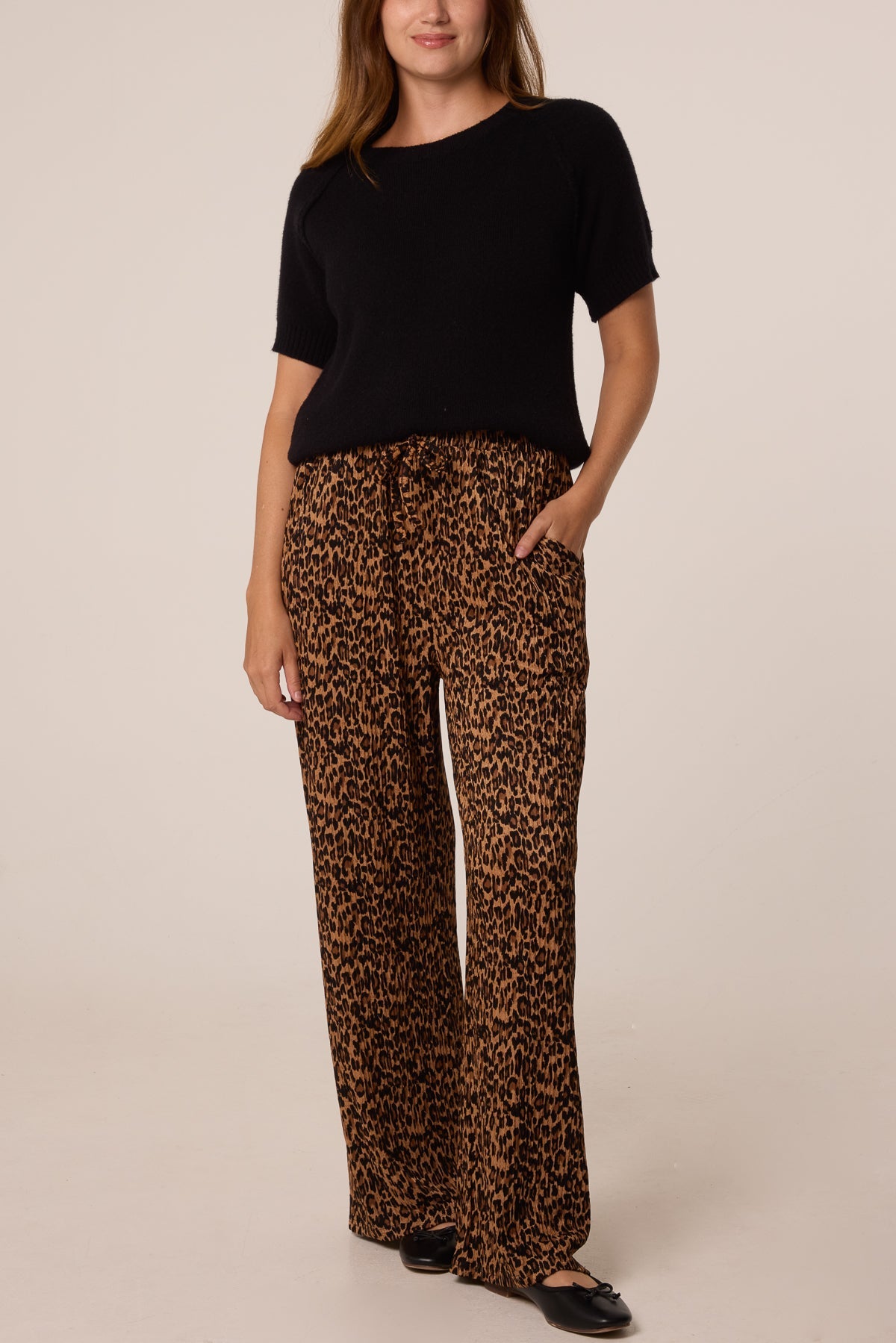 Pantaloni Donna a Zampa Larga Stampa Leopardo