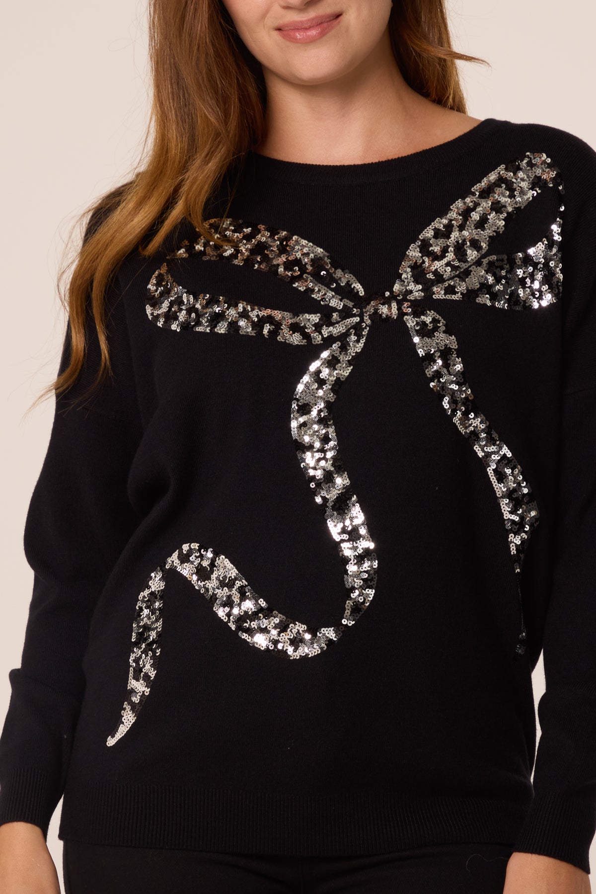 Maglione Donna con Paillettes e Fiocco Leopardato