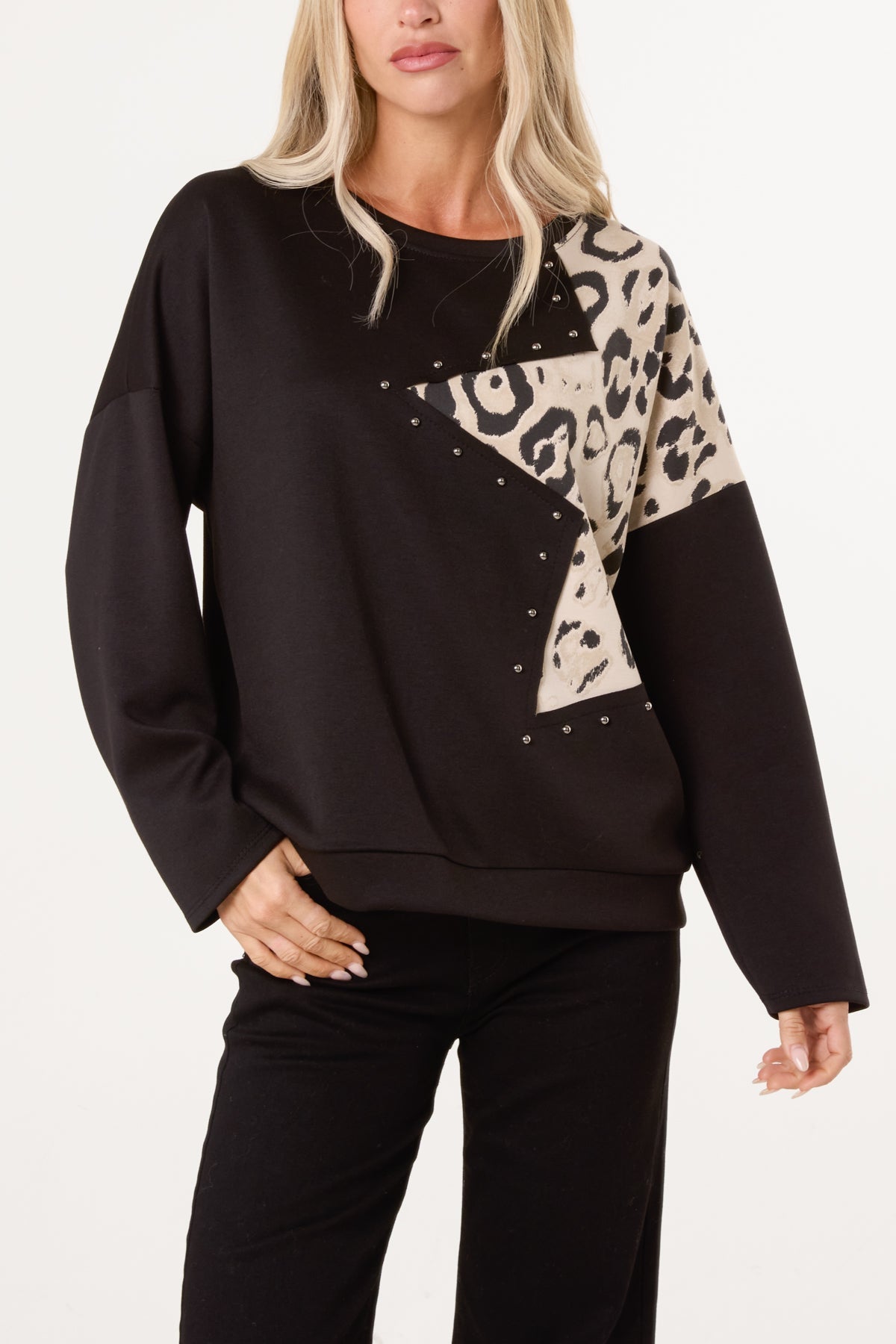 Maglione Donna Stella Leopardo con Borchie