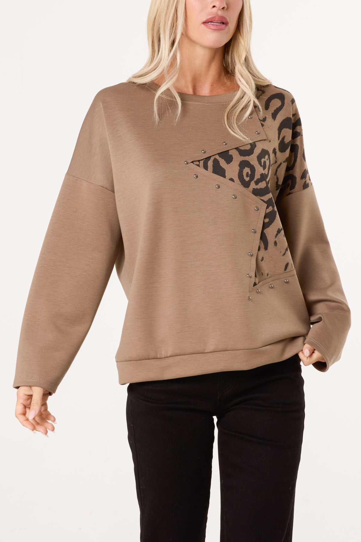 Maglione Donna Stella Leopardo con Borchie