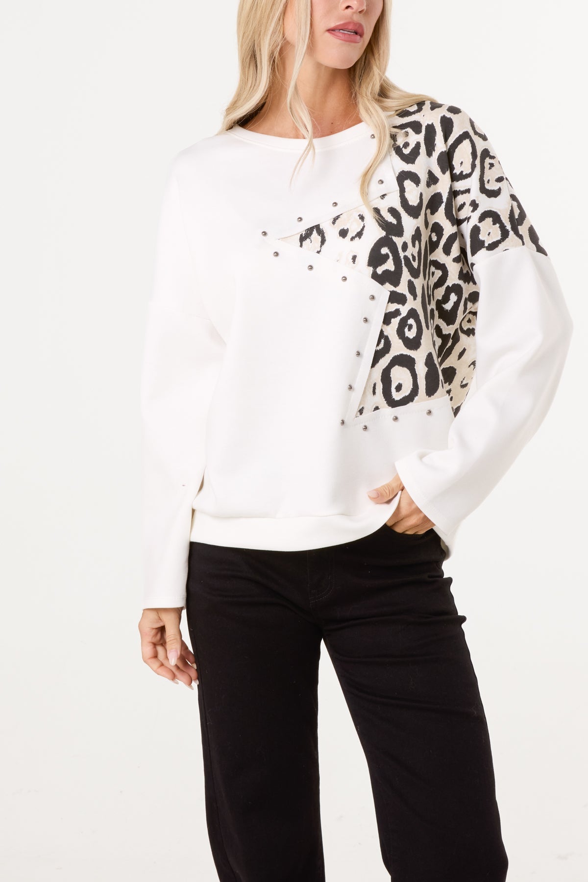Maglione Donna Stella Leopardo con Borchie