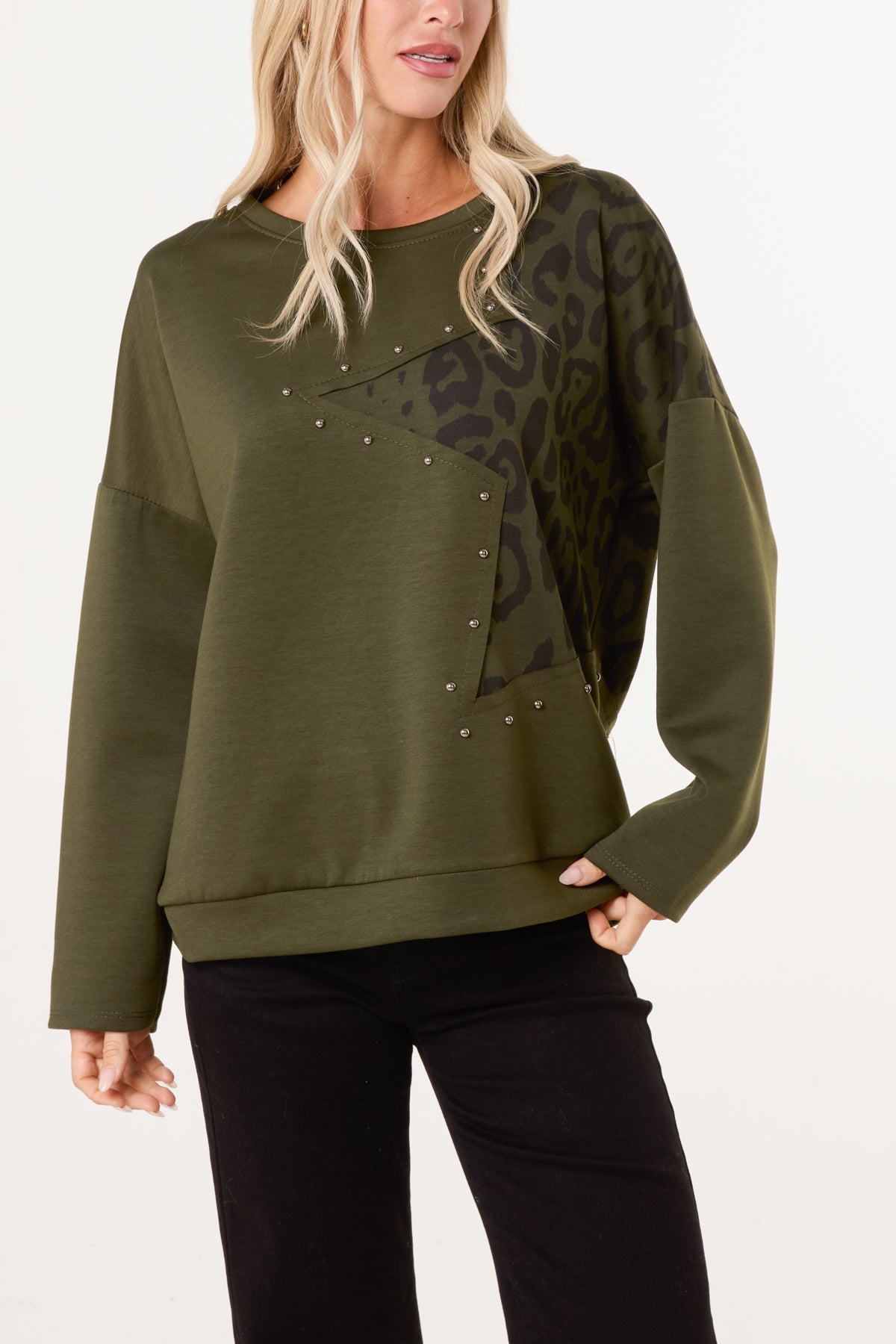 Maglione Donna Stella Leopardo con Borchie