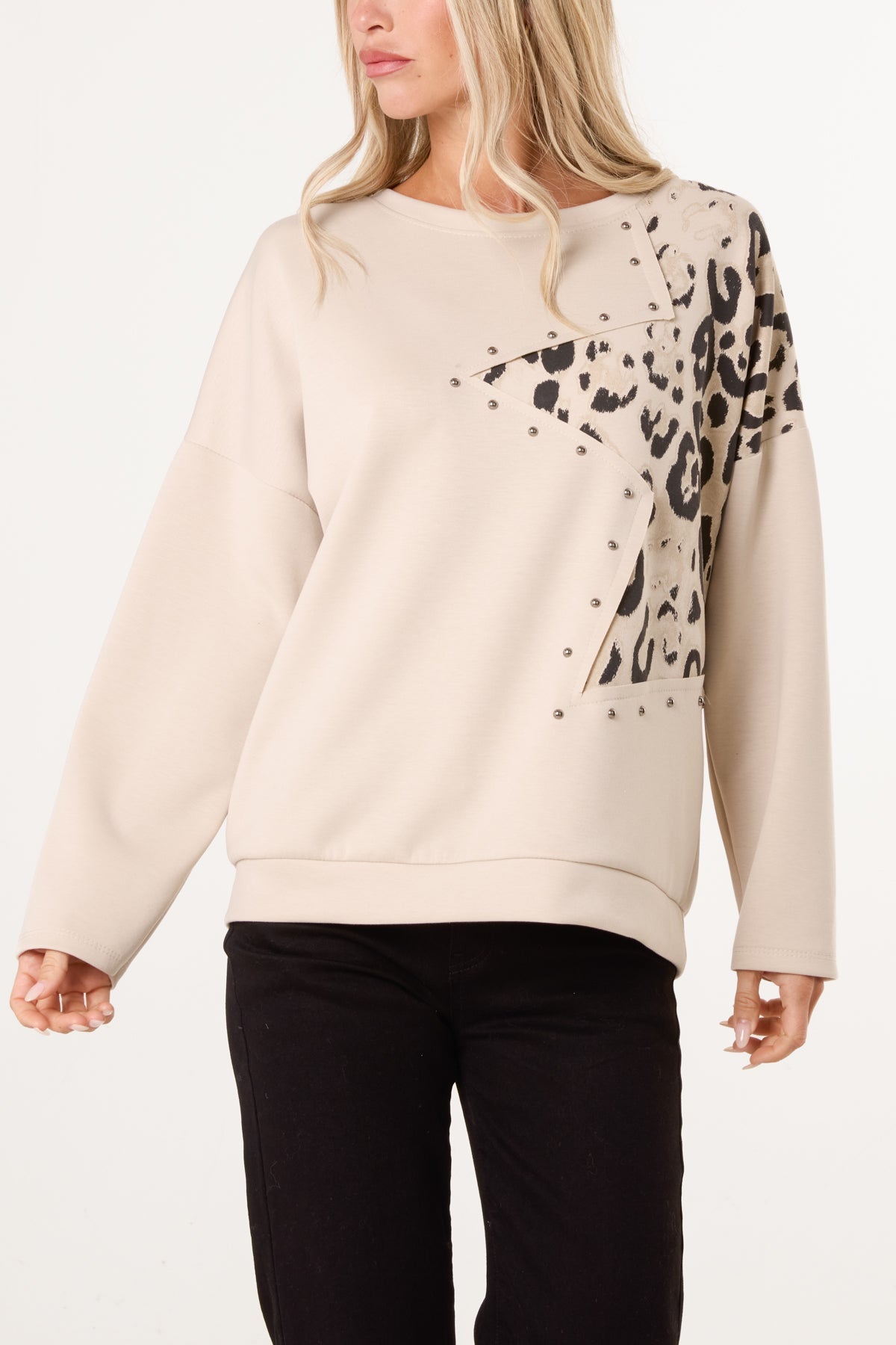 Maglione Donna Stella Leopardo con Borchie