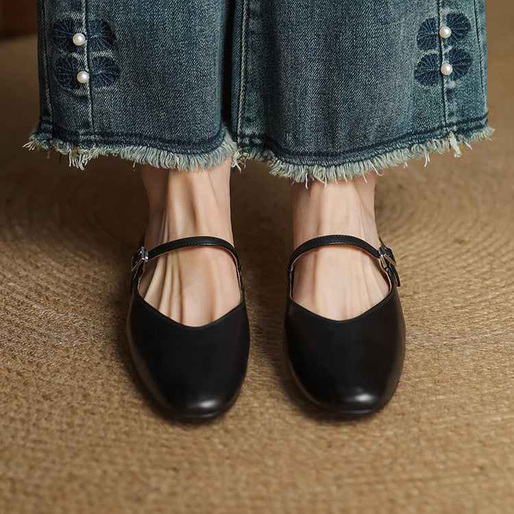 Mules Donna in Vera Pelle con Cinturino Mary Jane