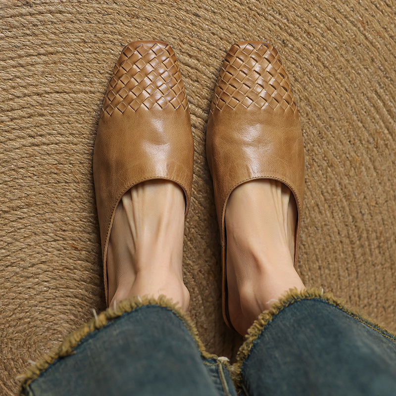 Mules Donna in Vera Pelle Intrecciata, Scarpe Slip-On Comode