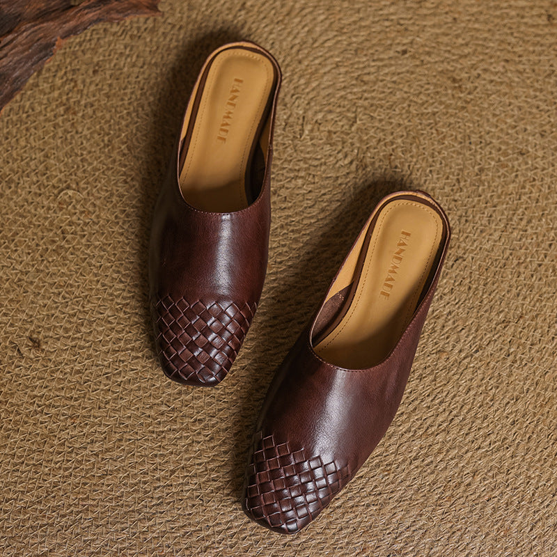Mules Donna in Vera Pelle Intrecciata, Scarpe Slip-On Comode