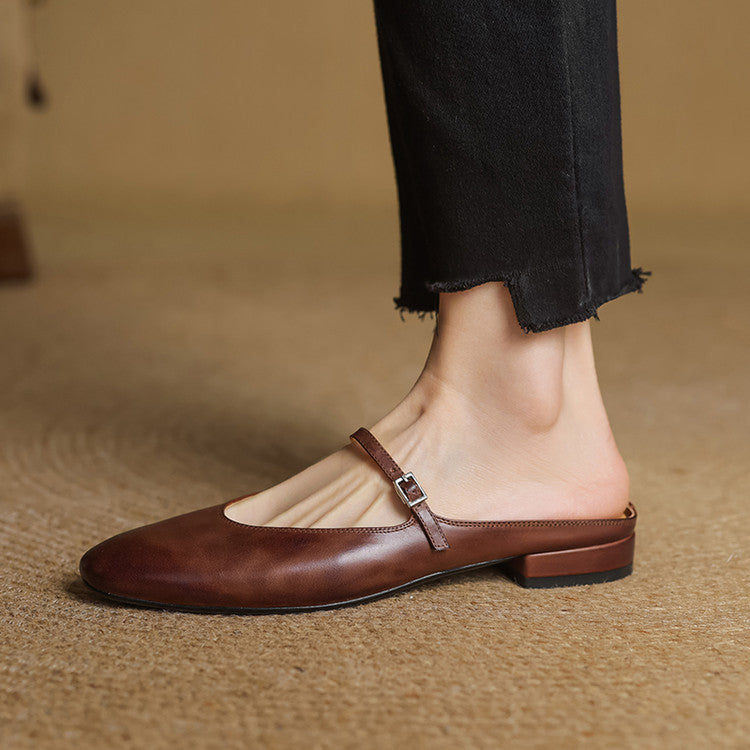 Mules Donna in Vera Pelle con Cinturino Mary Jane