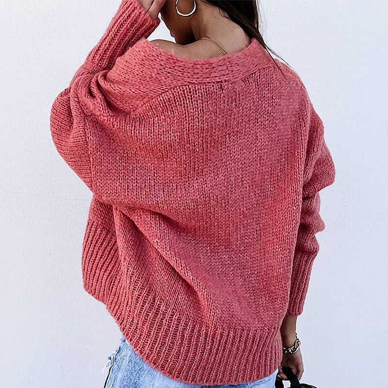 Donna - Cardigan casual con scollo a V e dettagli con bottoni
