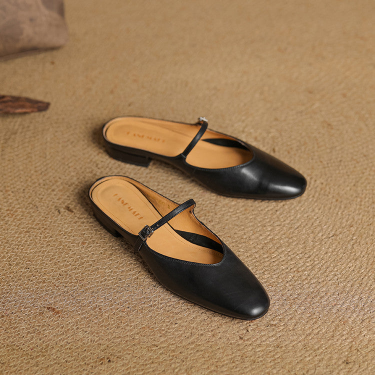 Mules Donna in Vera Pelle con Cinturino Mary Jane