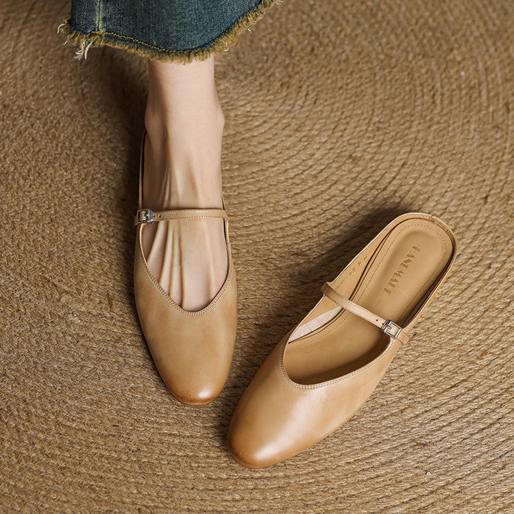 Mules Donna in Vera Pelle con Cinturino Mary Jane