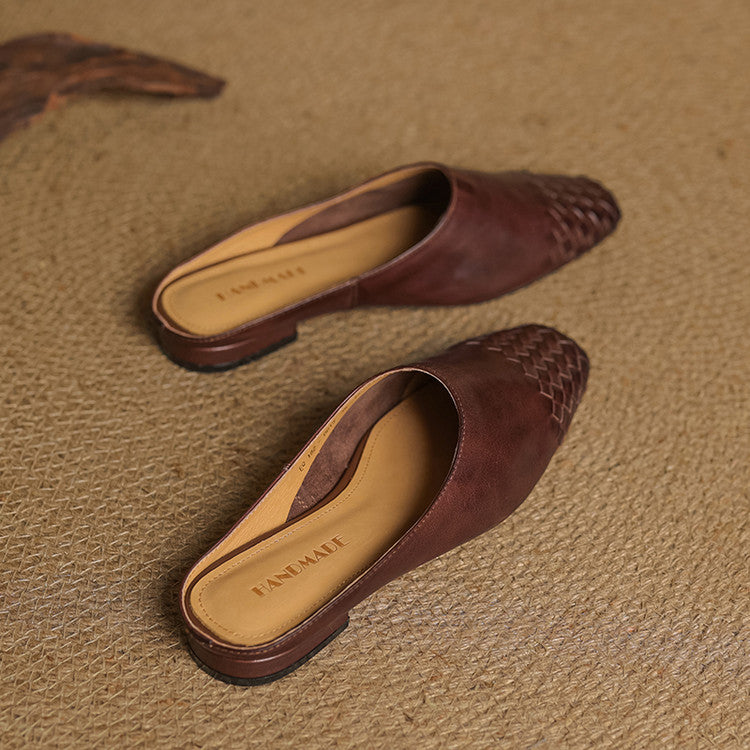 Mules Donna in Vera Pelle Intrecciata, Scarpe Slip-On Comode