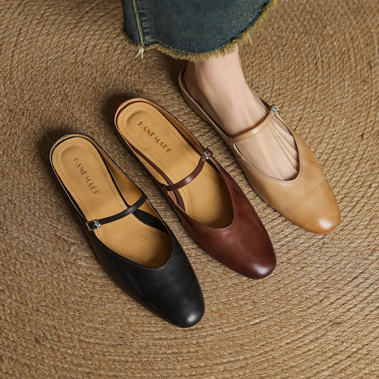 Mules Donna in Vera Pelle con Cinturino Mary Jane