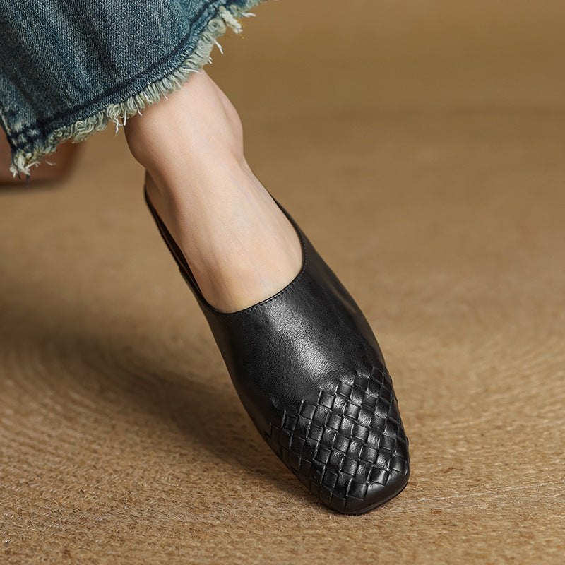 Mules Donna in Vera Pelle Intrecciata, Scarpe Slip-On Comode