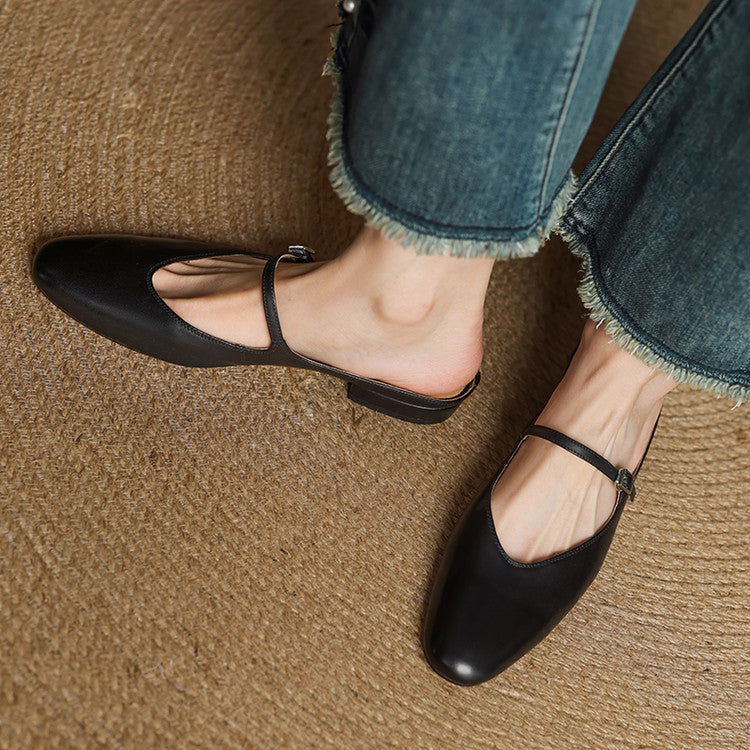 Mules Donna in Vera Pelle con Cinturino Mary Jane