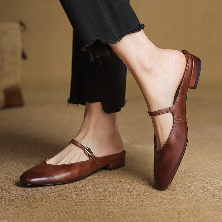 Mules Donna in Vera Pelle con Cinturino Mary Jane