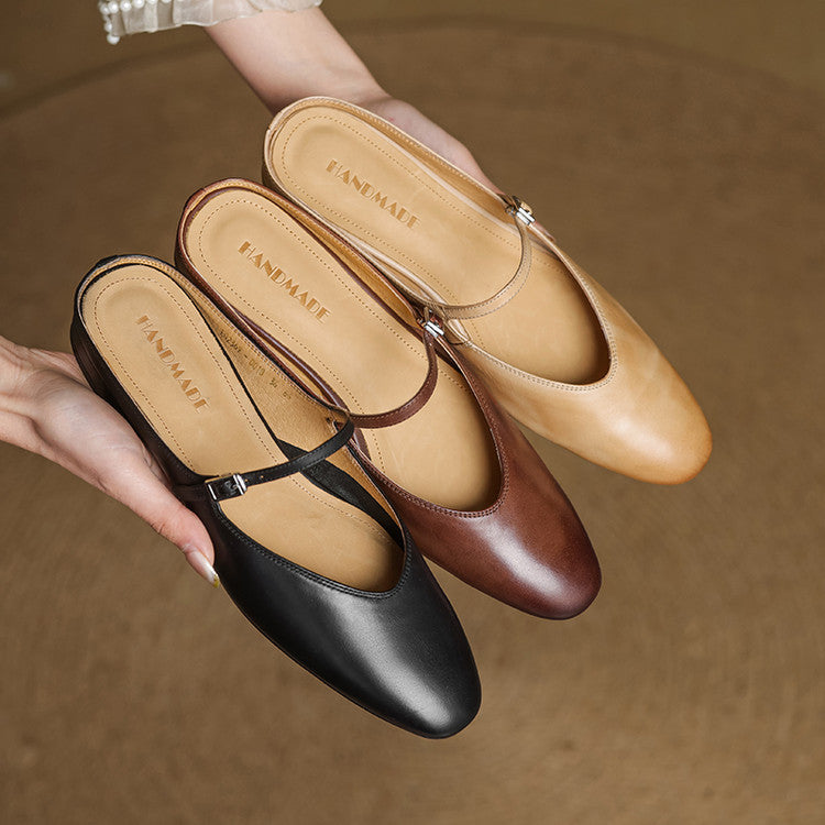 Mules Donna in Vera Pelle con Cinturino Mary Jane