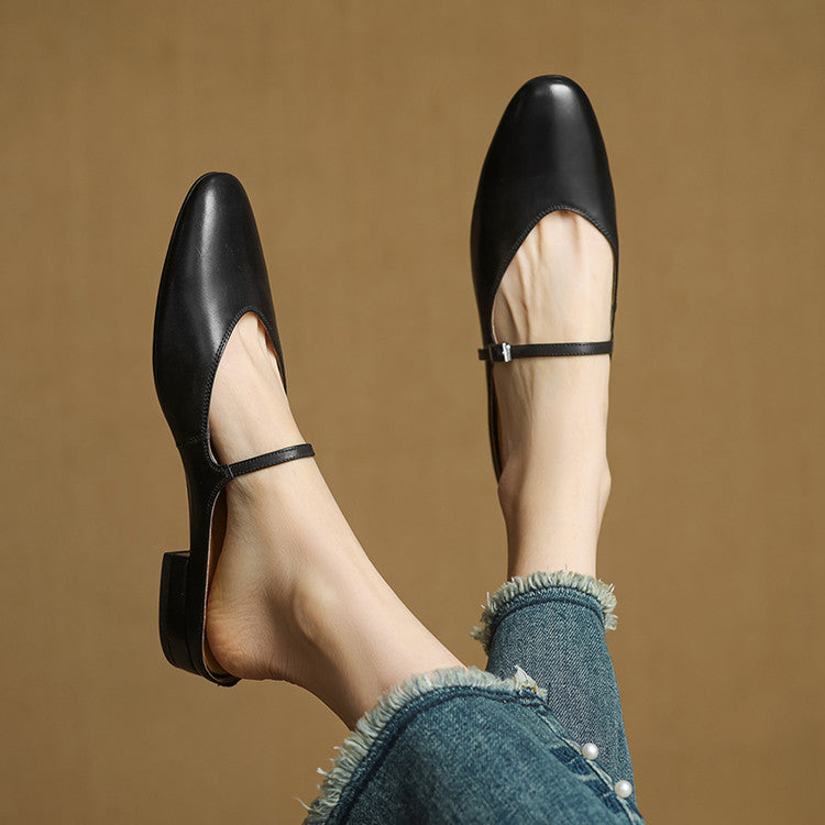 Mules Donna in Vera Pelle con Cinturino Mary Jane