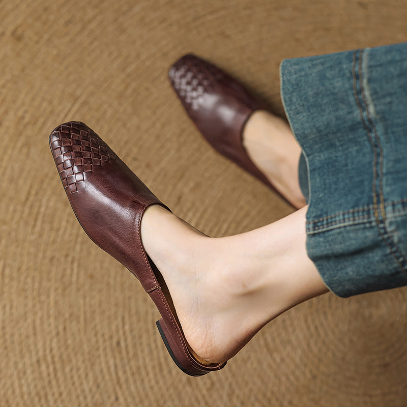 Mules Donna in Vera Pelle Intrecciata, Scarpe Slip-On Comode