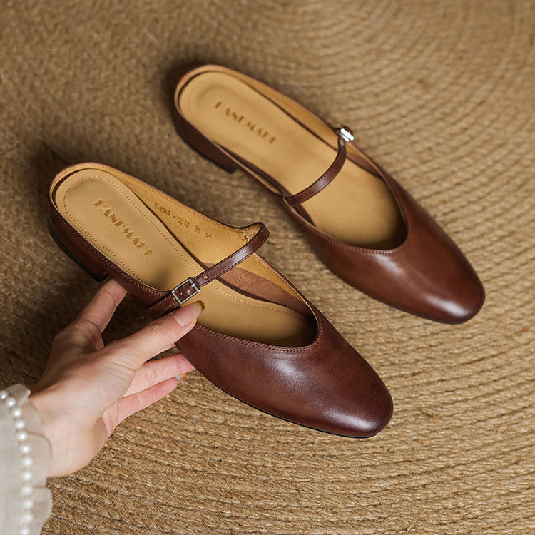 Mules Donna in Vera Pelle con Cinturino Mary Jane
