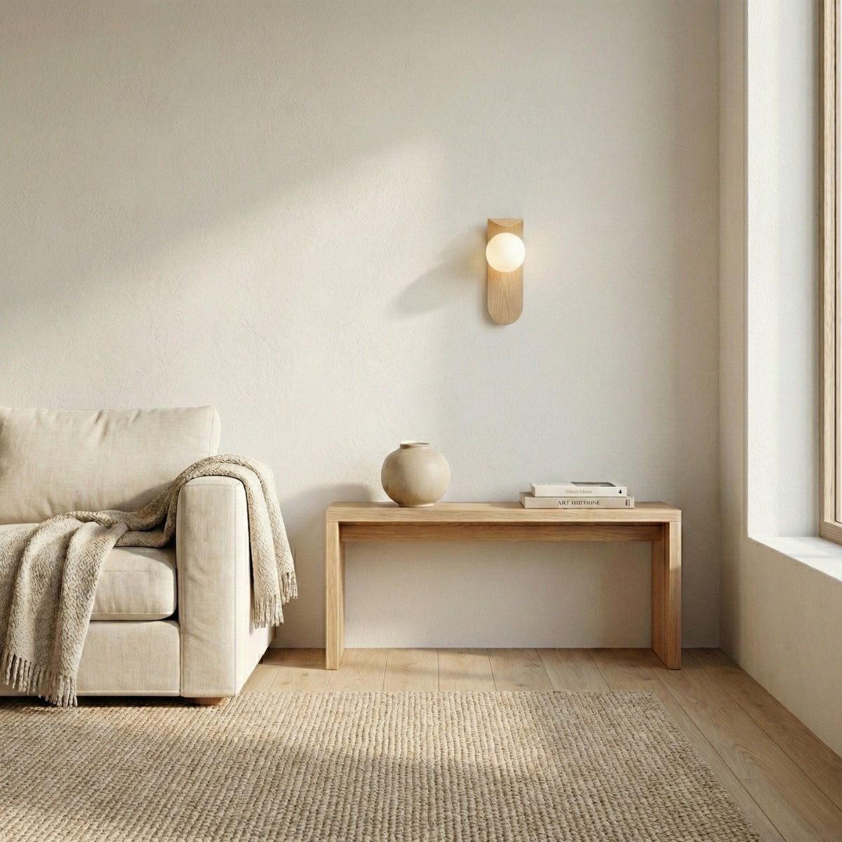 round nordic wood wall light