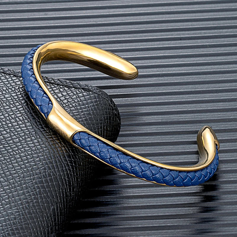 Bracciale Uomo a Polsino in Pelle e Acciaio Inossidabile