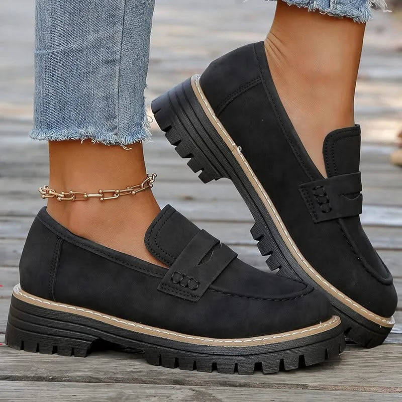Mocassini Donna in Camoscio con Platform e Suola in Gomma