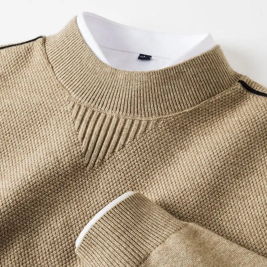 Maglione Uomo in Maglia Waffle con Profilo a Contrasto