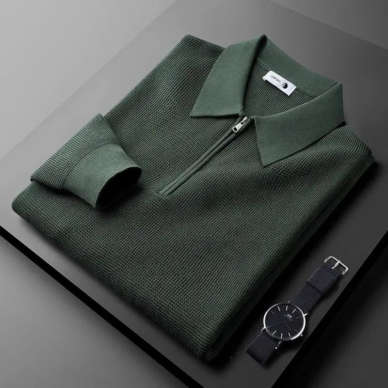 Maglione Uomo Quarter-Zip in Maglia a Waffle