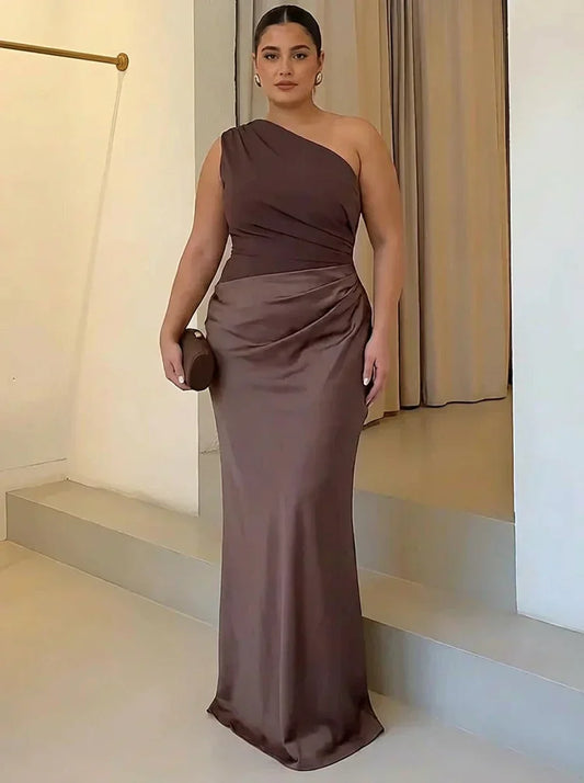Abito Lungo Donna in Raso Asimmetrico - Vestito Elegante da Sera