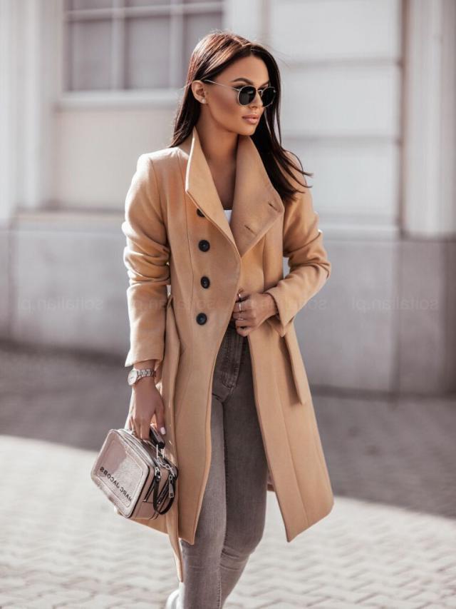 Cappotto Donna Invernale Midi con Collo a Revers e Bottoni